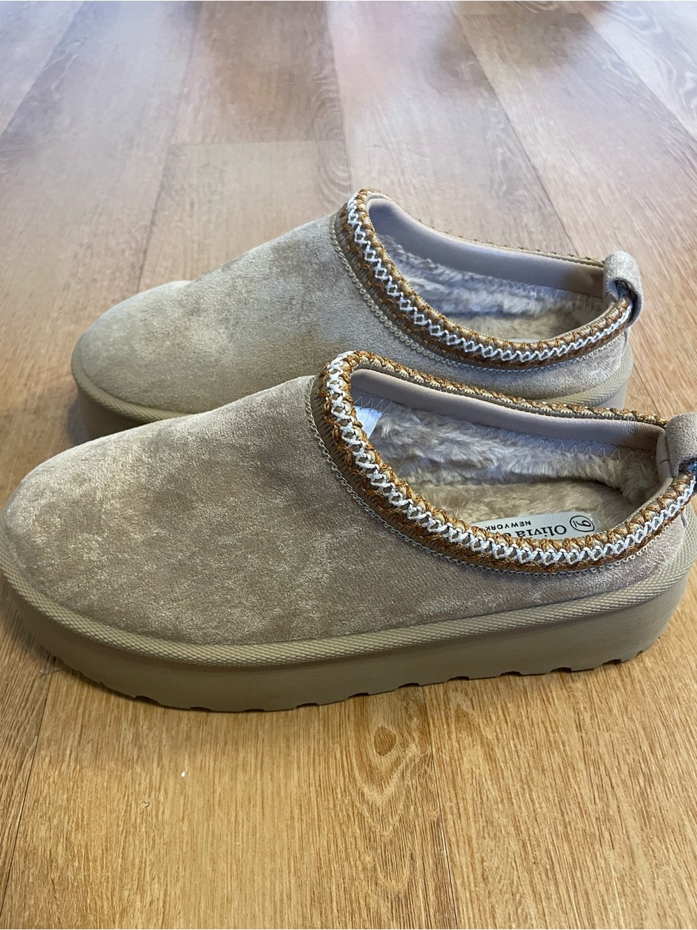 Plush-Lined Slip-On Ankle Booties in Taupe